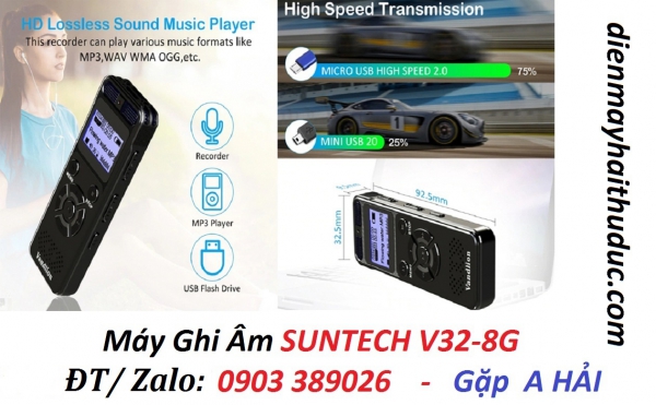 Máy ghi âm Suntech V32 dung lượng 8Gb loa lớn, thu phát rõ tiếng