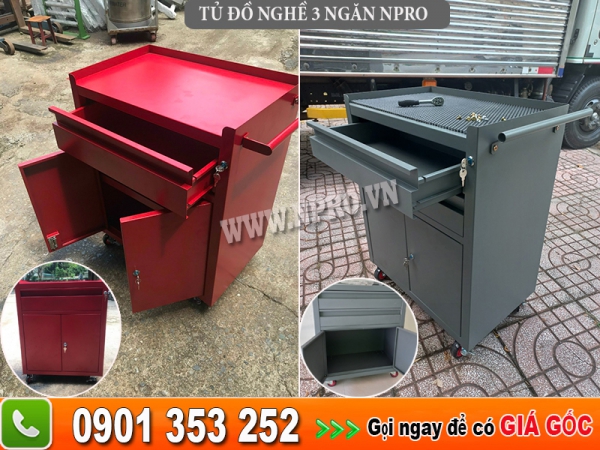 Xe đẩy, tủ đựng đồ nghề di động npro 3 ngăn