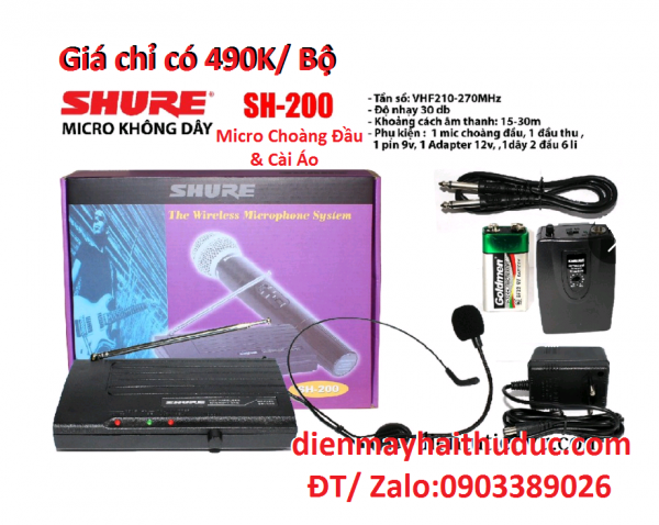 Micro không dây Shure SH-200 mẫu cài đầu + cài áo dùng trợ giảng...