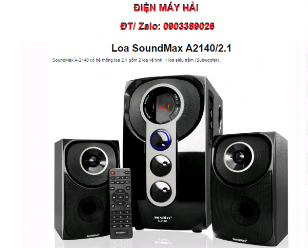 Loa vi tính SoundMax A-2140/2.1 công suất đạt 60Watt