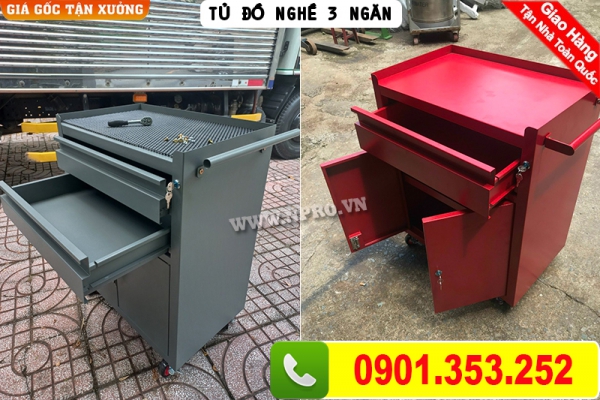 Tủ đồ nghề 3 ngăn, xe đẩy 3 ngăn đựng đồ nghề, thiết bị sửa chữa