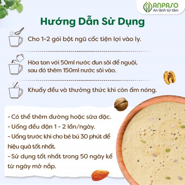 Ngũ cốc lợi sữa tiện lợi ANPASO Bổ Sung Dinh Dưỡng cho mẹ và bé - Bột Sữa Ngũ Cốc Giúp Cải thiện tiêu hóa thanh nhiệt và giảm táo bón cho mẹ và bé