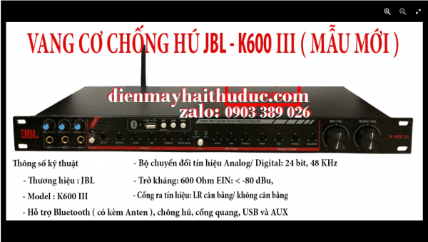 Vang cơ Bluetooth JBL K-600 III hỗ trợ đến 6 ngõ Micro