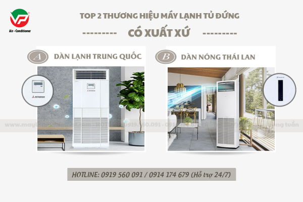 TOP 2 thương hiệu Máy lạnh tủ đứng có Dàn lạnh Trung Quốc, Dàn nóng Thái Lan