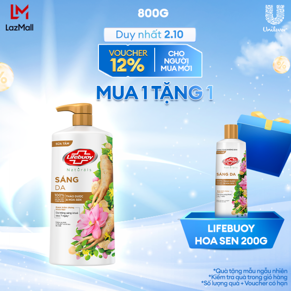 Sữa Tắm Lifebuoy Detox Diệt Khuẩn 800G chiết xuất từ thiên nhiên ngừa mùi cơ thể và sạch sâu khỏi bụi mịn (Chai) (bao bì tùy lô nhập hàng)