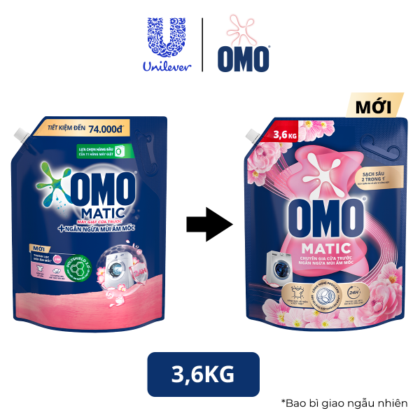 Combo 2 túi Nước giặt OMO Matic  túi 3.6/3.9/4.1kg (bao bì tùy lô nhập hàng)