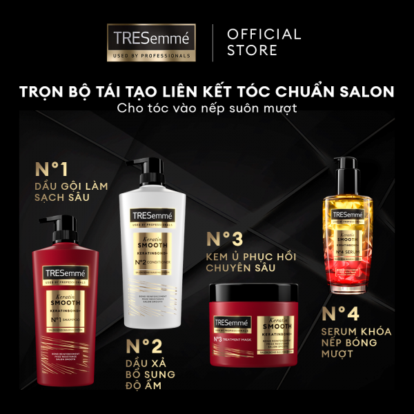 Combo Dầu Gội, Dầu Xả, Kem Ủ TRESemmé Keratin Smooth Keratinbond+ 640g, 620g, 180ml Cho Tóc Khô Xơ Rối Vào Nếp Suôn Mượt