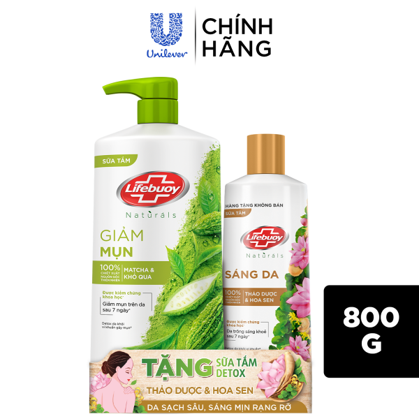 Sữa Tắm Lifebuoy Detox Diệt Khuẩn 800G chiết xuất từ thiên nhiên ngừa mùi cơ thể và sạch sâu khỏi bụi mịn (Chai) (bao bì tùy lô nhập hàng)