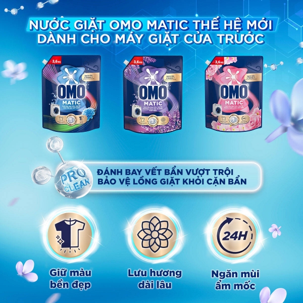 Combo 2 túi Nước giặt OMO Matic  túi 3.6/3.9/4.1kg (bao bì tùy lô nhập hàng)