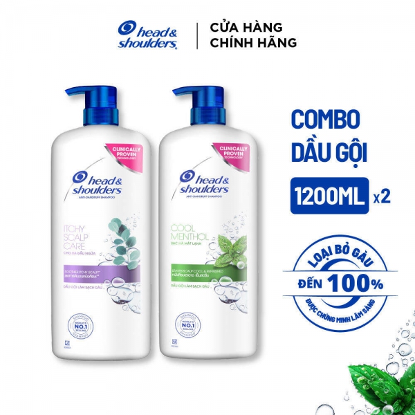 Combo 2 Chai Dầu Gội Head & Shoulders Bạc Hà Mát Lạnh - Sạch Gàu, Giảm Ngứa Da Đầu (1200ml)