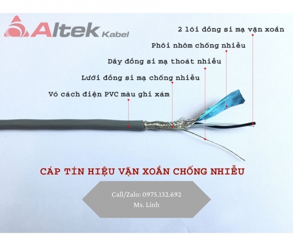 Cáp tín hiệu vặn xoắn 1 Pair 2 lớp chống nhiễu Altek Kabel